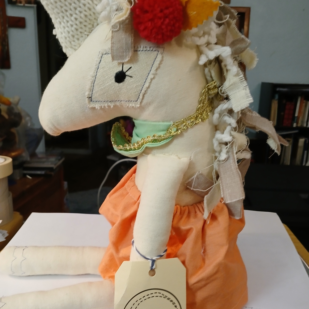 Handmade Unicorn Plush Toy with Orange Dress